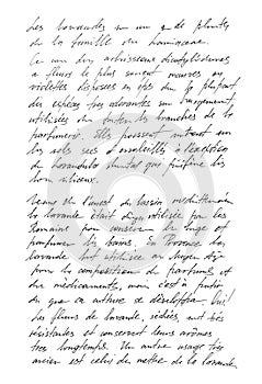 Undefined text french. Handwritten letter. Handwriting