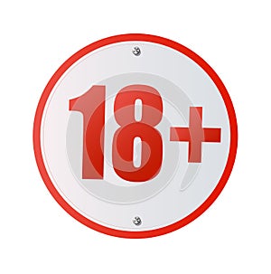 Under 18 years prohibition sign. adults only. Number eighteen in red crossed circle. symbols isolated on white