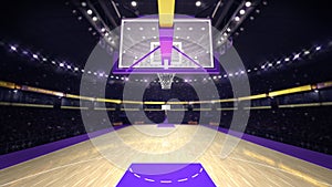 Under basketball hoop on basketball court