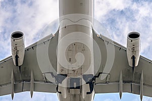 Under a big jet plane