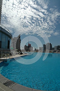 A swimming pool on the roof