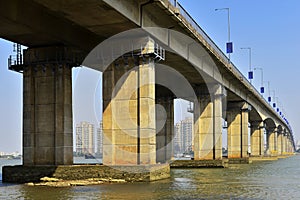 Under the bridge,The bridge across the river,bridge pier