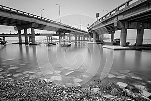 Under a bridge view in Penang Malaysia in black and white