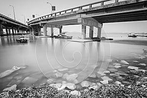 Under a bridge view in Penang Malaysia in black and white