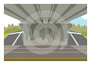 Under the bridge view. Simple flat illustration