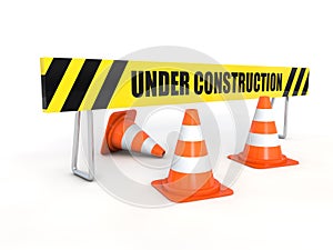 Under construction barrier with cones