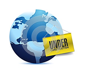 Under construction barrier and earth globe