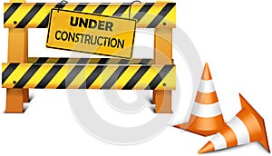 Under construction barrier over white background