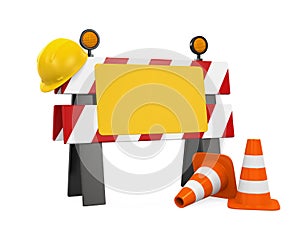 Under Construction Barrier, Traffic Cones and Safety Helmet