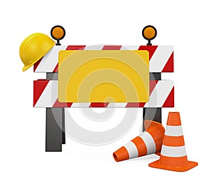 Under Construction Barrier, Traffic Cones and Safety Helmet