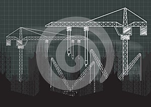 Under Construction crane chalkboard blueprint