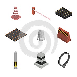 Under construction design elements, flat 3D isometric style