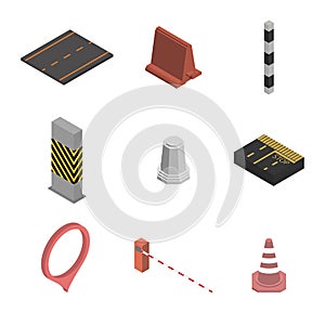 Under construction design elements, flat 3D isometric style