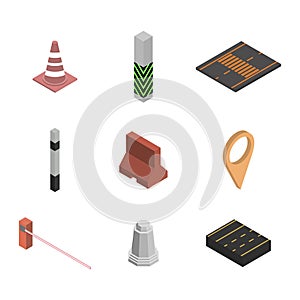 Under construction design elements, flat 3D isometric style