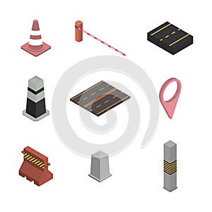 Under construction design elements, flat 3D isometric style