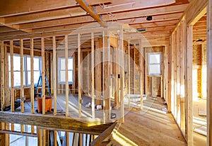 Under construction home framing interior view of house