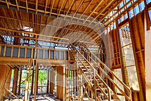 Under construction home framing interior view of house