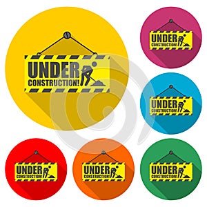 Under construction icon or logo, color set with long shadow