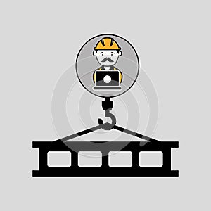 Under construction laptop worker crane