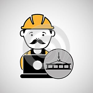 Under construction laptop worker crane