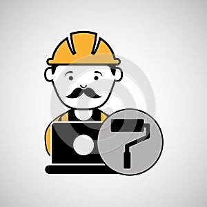 Under construction laptop worker paint roller