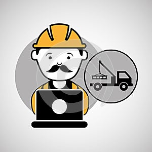 Under construction laptop worker tow car