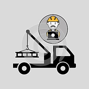 Under construction laptop worker tow car