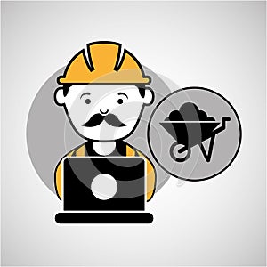 Under construction laptop worker wheelbarrow