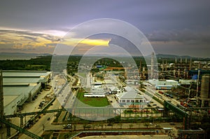 The under construction Large industrial plant site in evening light