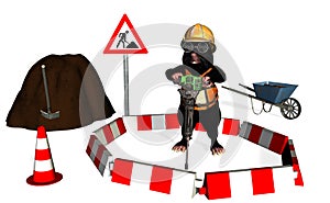 Under Construction. Little Mole at Work. 3D Illustration