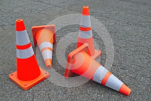 Under construction orange traffic cones asphalt road web site