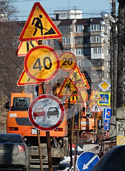 Under construction - Road signs along street