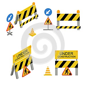 Under Construction Sign 3d Icon Set Isometric View. Vector