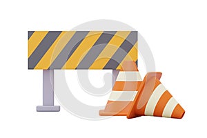 Under construction sign with traffic cone,Construction tools and equipment,Happy labour day.3d rendering