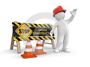 Under construction sign and worker