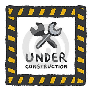 Under construction signs in cartoon style