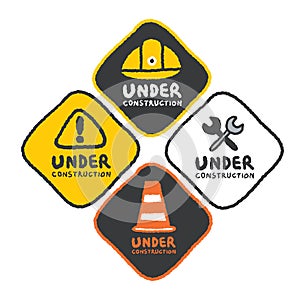 Under construction signs set in cartoon style