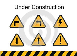 Under construction signs, traffic vector, under construction vector