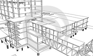 under construction site engineering architecture 3D illustration line drawing