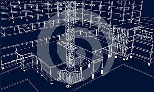 under construction site engineering frame structure construction 3D illustration line