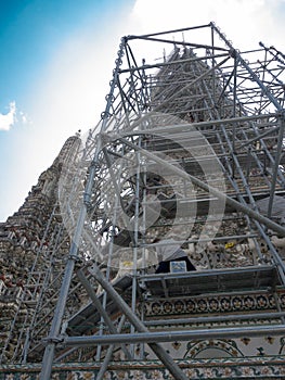 Under construction temple of Dawn Wat Arun, Bangkok, Thailand