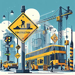 Under construction transit signal. Vector illustration Generative ai for illustrations