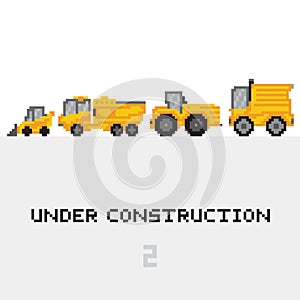 Under construction vehicles vector set in pixel