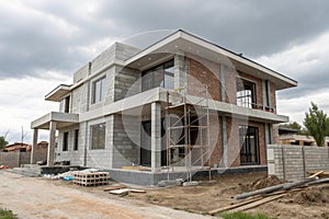 Under construction villa with concrete blocks photo