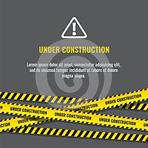 Under construction website page with black and yellow striped borders vector illustration