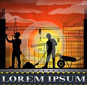 Under construction worker silhouette at sunset