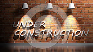 UNDER CONSTRUCTION write at red bricks wall - 3D rendering illustration