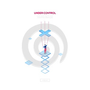 Under control - modern isometric vector web banner