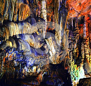 under the ground. beautiful view of stalactites and stalagmites in underground cavern