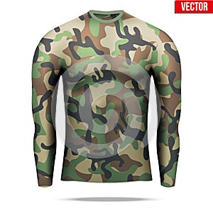 Under layer compression shirt with long sleeve in camouflage style.